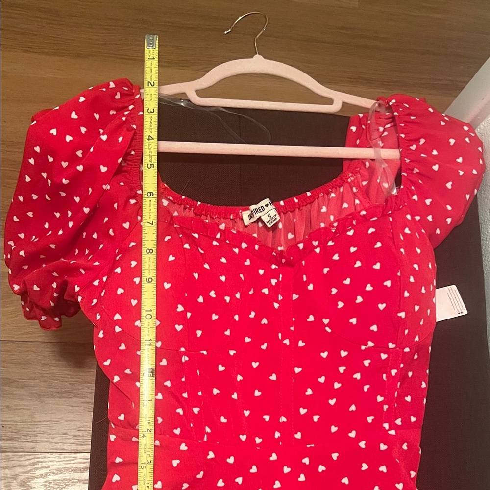 #1646** Red Heart White Print Puff-Sleeve Dress - Inspired Hearts - Picture 6 of 15